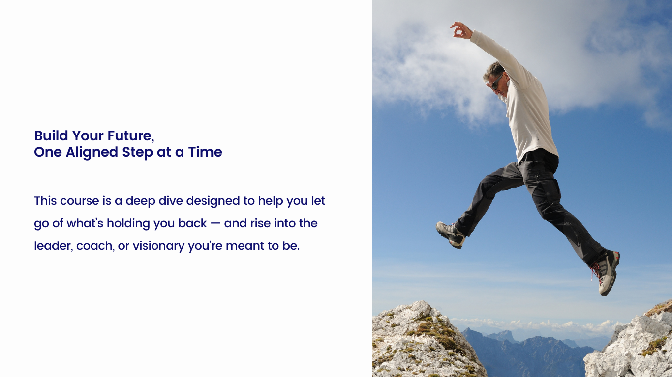 Person stepping confidently between mountain cliffs, representing personal growth, aligned goal creation, and building a meaningful future through intentional action.