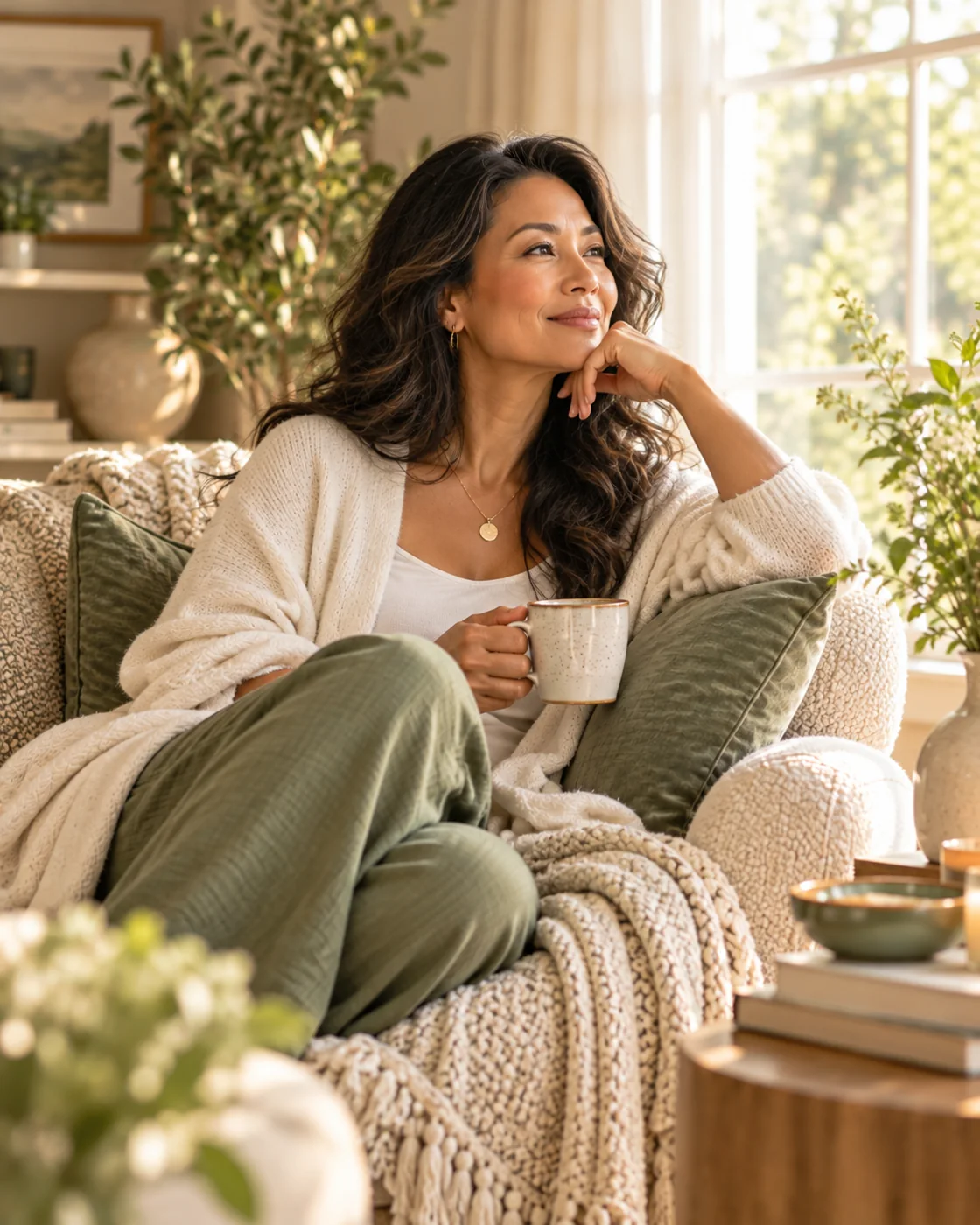 Asian woman finding a peaceful moment to reflect